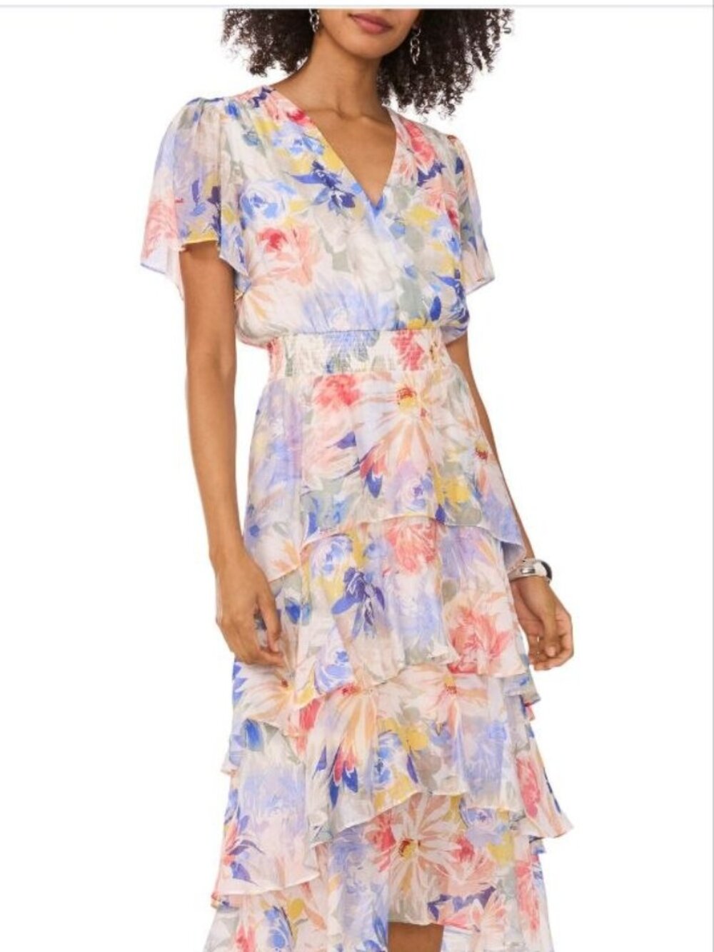 $108 Vince Camuto Floral Tiered Chiffon Cocktail Dress Size M